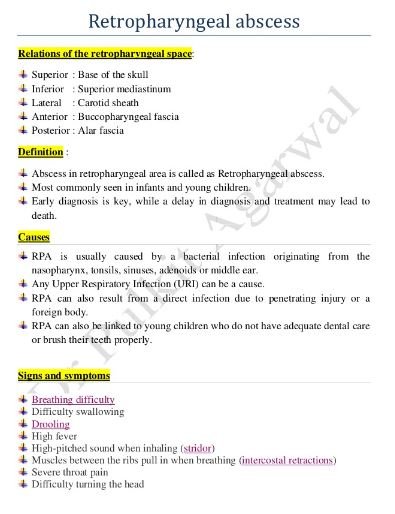 Retropharyngeal Abscess Relations causes signs